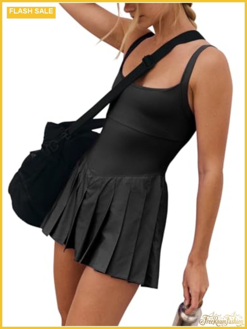 Womens Tennis Mini Dress Built-in Shorts Square Neck Athletic Golf Romper